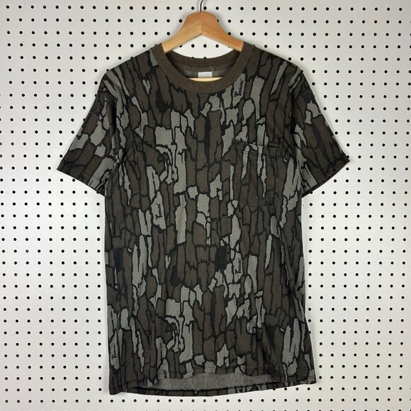 Trebark Camo Vintage T Shirt Small Brown Pocket Y2K 90s Hunting Short Sleeve - Picture 1 of 7